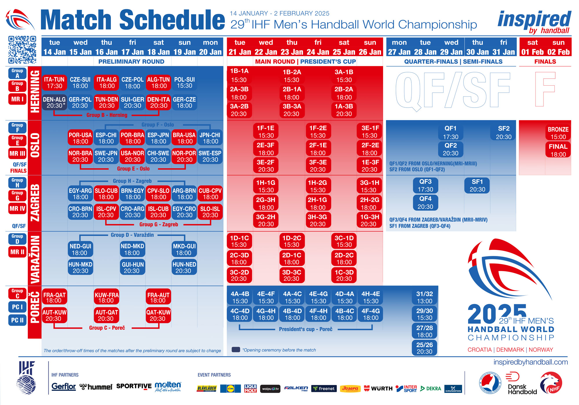 Offizieller Spielplan der Handball-WM 2025